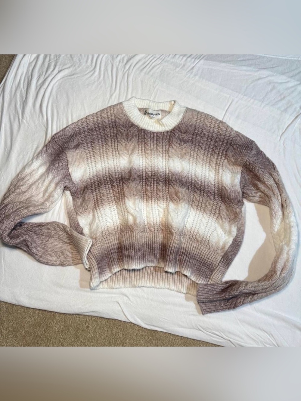 No Boundaries Taupe and Cream Ombre Cable Crewneck Sweater